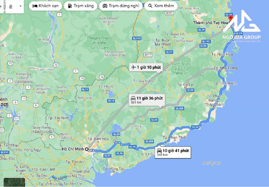Từ Sài Gòn đi Phú Yên bao nhiêu km?