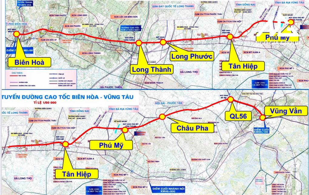 Sơ đồ dự kiến cao tốc Biên Hòa – Vũng Tàu