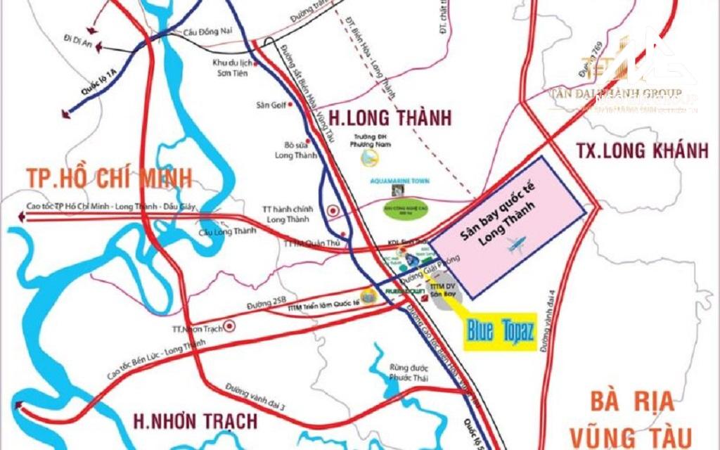 Bản đồ thể hiện vị trí sân bay Long Thành 